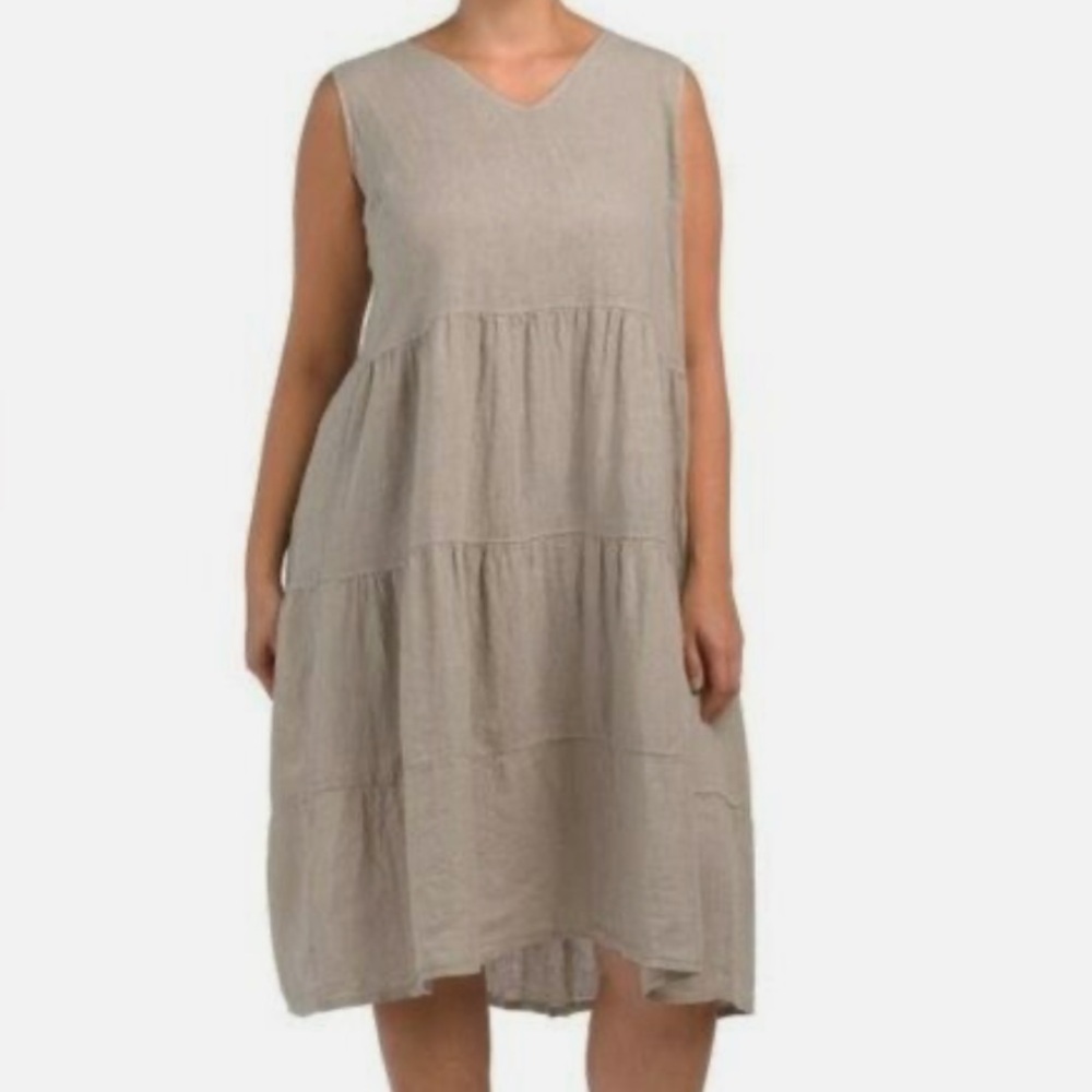 Cream Tan Sleeveless Tiered Midi Sundress